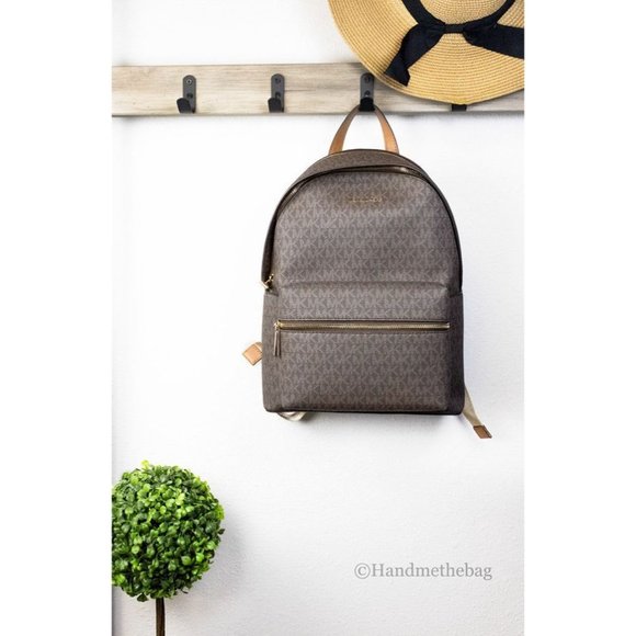 NEW Michael Kors Sally Medium Brown Signature PVC 2-in-1 Tablet Case Backpack - Picture 1 of 8